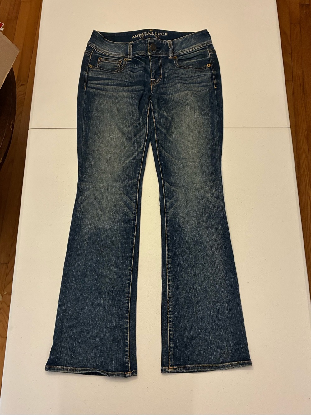AE Jeans Kick Boot Super Stretch Bootcut Jeans in Blue Waist 4
